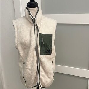 The North Face Cream and Olive Fleece Vest